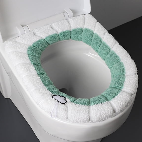 Toilet Seat Cover, Bathroom Soft Thicker Warmer, Washable Fiber Cloth Pads, Reusable, Easy Installation Cleaning, Universal Size, Fits Round Elongated Seats, Soft Warm