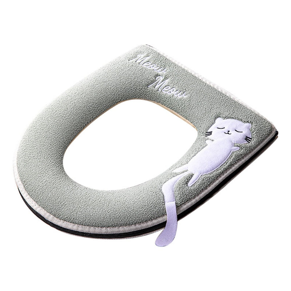 Bathroom Toilet Seat Cover | Soft Thicker Warmer Stretchable Washable Cloth Acrylic Material Fits 14 X 18 Round Elongated Seats Easy Installation Porta