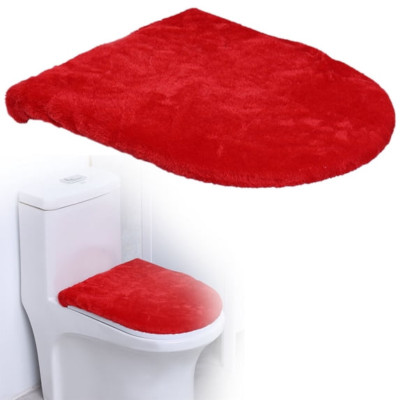 Toilet Seat Cover Cozival Soft Velvet Plush Toilet Seat Cover - Warm Fleece Lid Protector with Elastic Fit, Machine Washable for Bathroom Comfort & Hygiene, Velvet Lid Protector, Red
