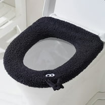Toilet Seat Cover with Handle, Winter Plush Toilet Seat Cushion, Thickening Warm & Washable Household Toilet Mat for Easy Lifting and Comfort(Black)