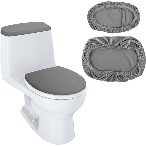 Toilet Seat Cover Pads,Happon 2 Pack Dust Cover for Toilet Tank,Soft and Absorbent Toilet Lid Covers Set,Replacement Toilet Lid Covers with Elastic Bottom for Bathroom