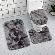 Toilet Seat Cover And Rug Set,Bathroom Rugs Sets 3 Piece,Ultra Soft Non Slip Bath Rug and Absorbent Chenille Bath Mat,Bathroom Rugs,Plush Bath MatsGray 3pcs/Set 20in