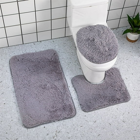 Toilet Seat Cover Set,3 Piece Bathroom Rug Set With Toilet Lid Cover,,Ultra Soft Non Slip Bath Rug and Absorbent Chenille Bath Mat,Bathroom Rugs for Tub(Dark Gray 3pcs/Set 20in)