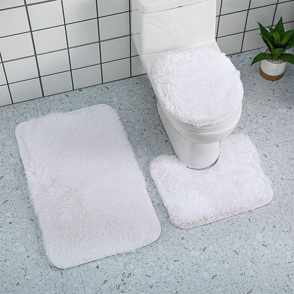 Toilet Seat Cover Set,3 Piece Bathroom Rug Set With Toilet Lid Cover,,Ultra Soft Non Slip Bath Rug and Absorbent Chenille Bath Mat,Bathroom Rugs for Tub(White 3pcs/Set 20in)