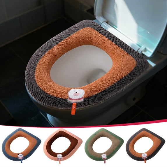 Toilet Seat Cover Set | Thickened Washable Knitted Polyester | Soft Handle | Fits Round U-Shaped Rectangular Seats | High Elasticity | 2 Pack | 42x38cm | Winter Warmer