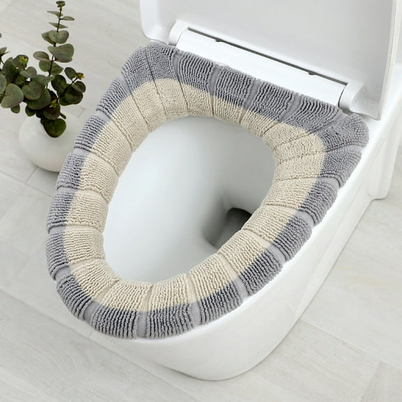 Toilet Seat Cover, Soft Knitted Cushion for Winter, Warm Elasticated Toilet Seat Lid Cover, Hand Washable(Beige)