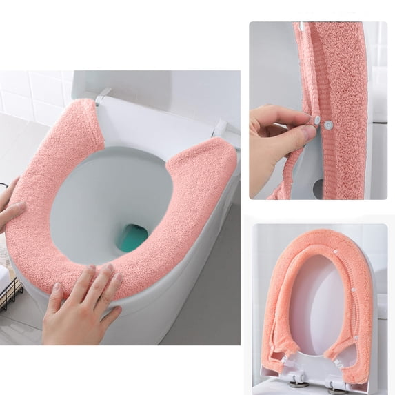 Toilet Seat Cover - Soft Thicker Warmer with Snaps Fixed Stretchable Washable Fiber Cloth Reusable Easy Installation Cleaning (Pink), JASKFLY
