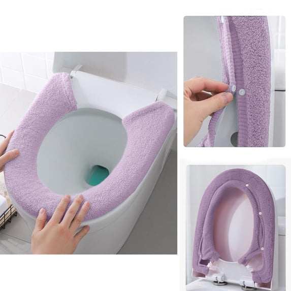 Toilet Seat Cover - Soft Thicker Warmer with Snaps Fixed Stretchable Washable Fiber Cloth Reusable Easy Installation Cleaning (Purple), JASKFLY