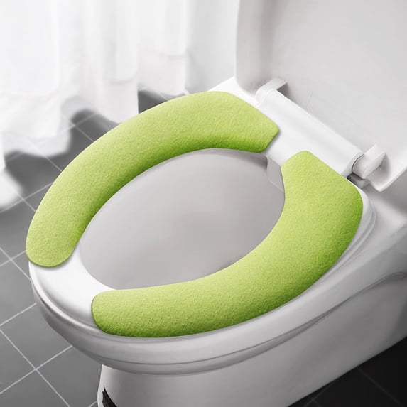 Toilet Seat Cover - Stick-On Washable Reusable Warm Comfortable Toilet Cushion Pad for Elongated Toilets, Green