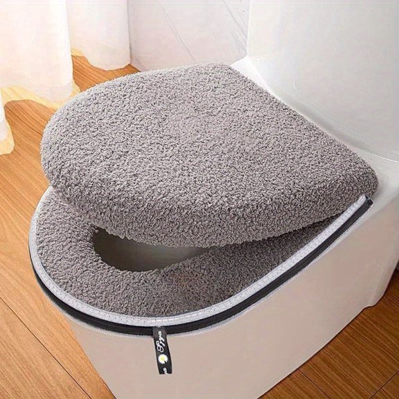 Toilet Seat Cushion Set Winter Thickened Double with Zipper Handle Machine Washable Universal Home Use Toilet Set Accessories,1PC