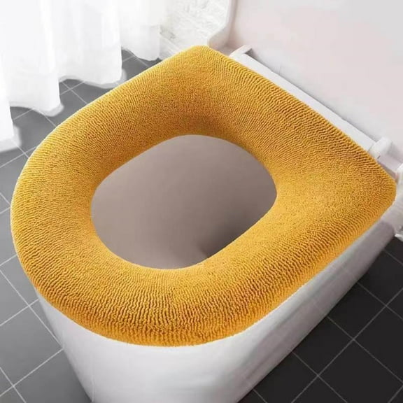 Toilet Seat Cushion,Toilet Seat Warmer,Thicker Bathroom Toilet Seat Cover Pads- Soft Warmer Toilet Seat Cushion Cover Stretchable Washable Fiber Cloth Toilet Lid Seat Cover(Yellow 17*14in)