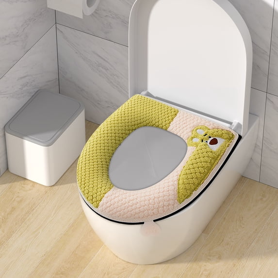 Toilet Seat Cushion with Adhesive Buckle, Little Bears Design, Soft Toilet Seat Cover with Handle, Comfortable Cushion for Bathroom and Office Use