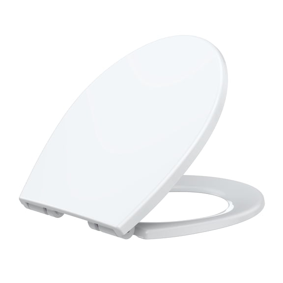 Toilet Seat, Elongated Toilet Seat with Quiet Close, Quick Release Hinges, Slow Close Toilet Seat and Non-Slip Bumpers, Easy to Install and Clean, Never Loosens-Fits Most Elongated Toilets, White
