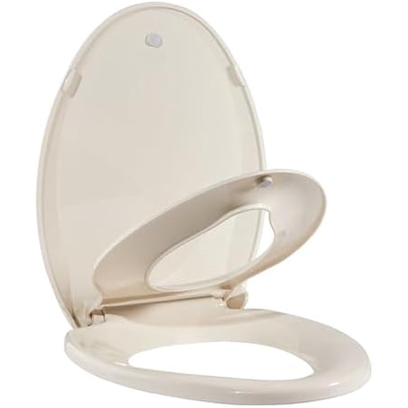 Toilet Seat, Elongated Toilet Seat with Toddler Seat Built in, Potty Training Toilet Seat Elongated Fits Both Adult and Child, with Slow Close and Magnets- Elongated Almond