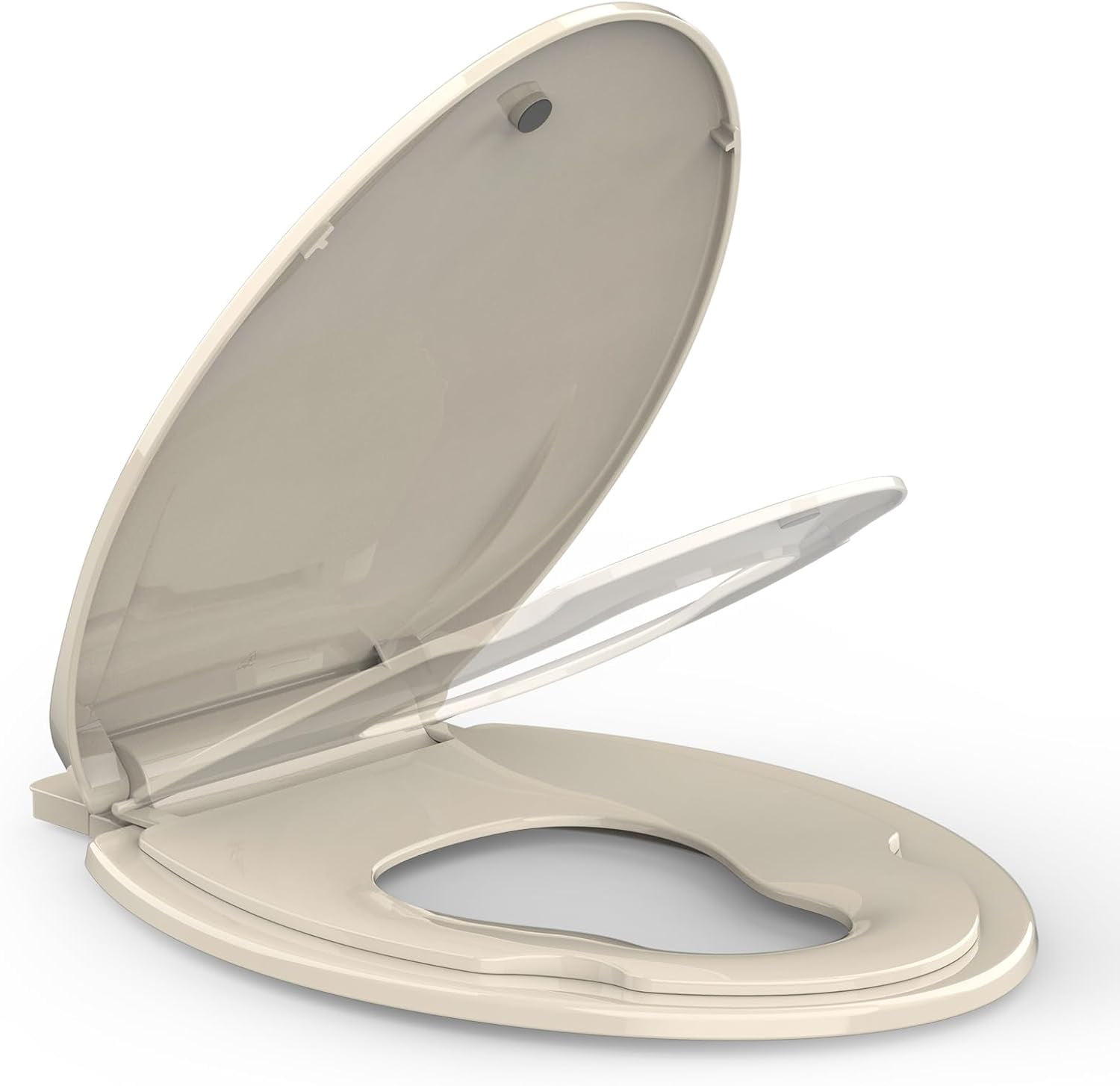 Toilet Seat Elongated,Toilet Seat with Toddler Seat Built in, Potty Training Toilet Seat Elongated Fits Both Adult and Child, with Soft Close, Easy Install and Clean - Elongated Almond