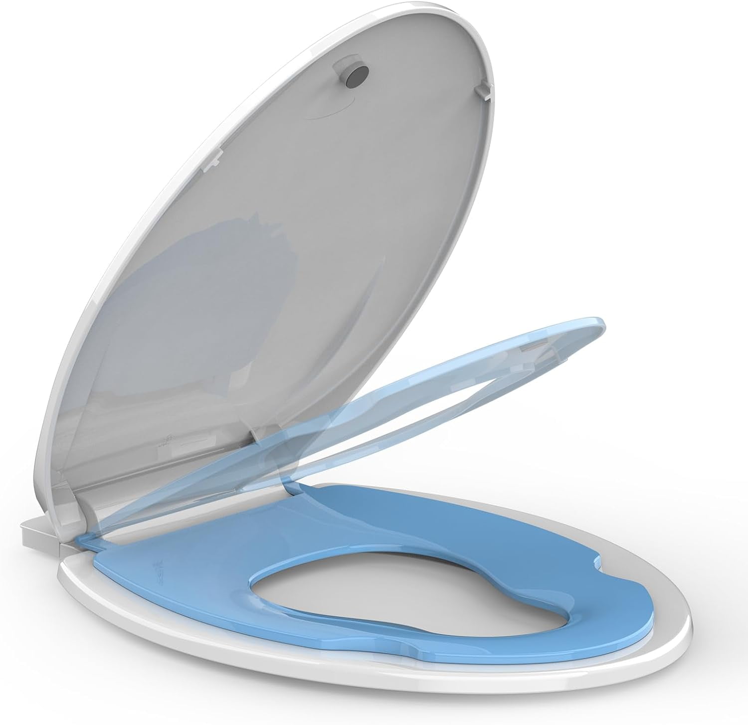 Toilet Seat Elongated,Toilet Seat with Toddler Seat Built in, Potty Training Toilet Seat Elongated Fits Both Adult and Child, with Soft Close, Easy Install and Clean - Elongated White and Blue