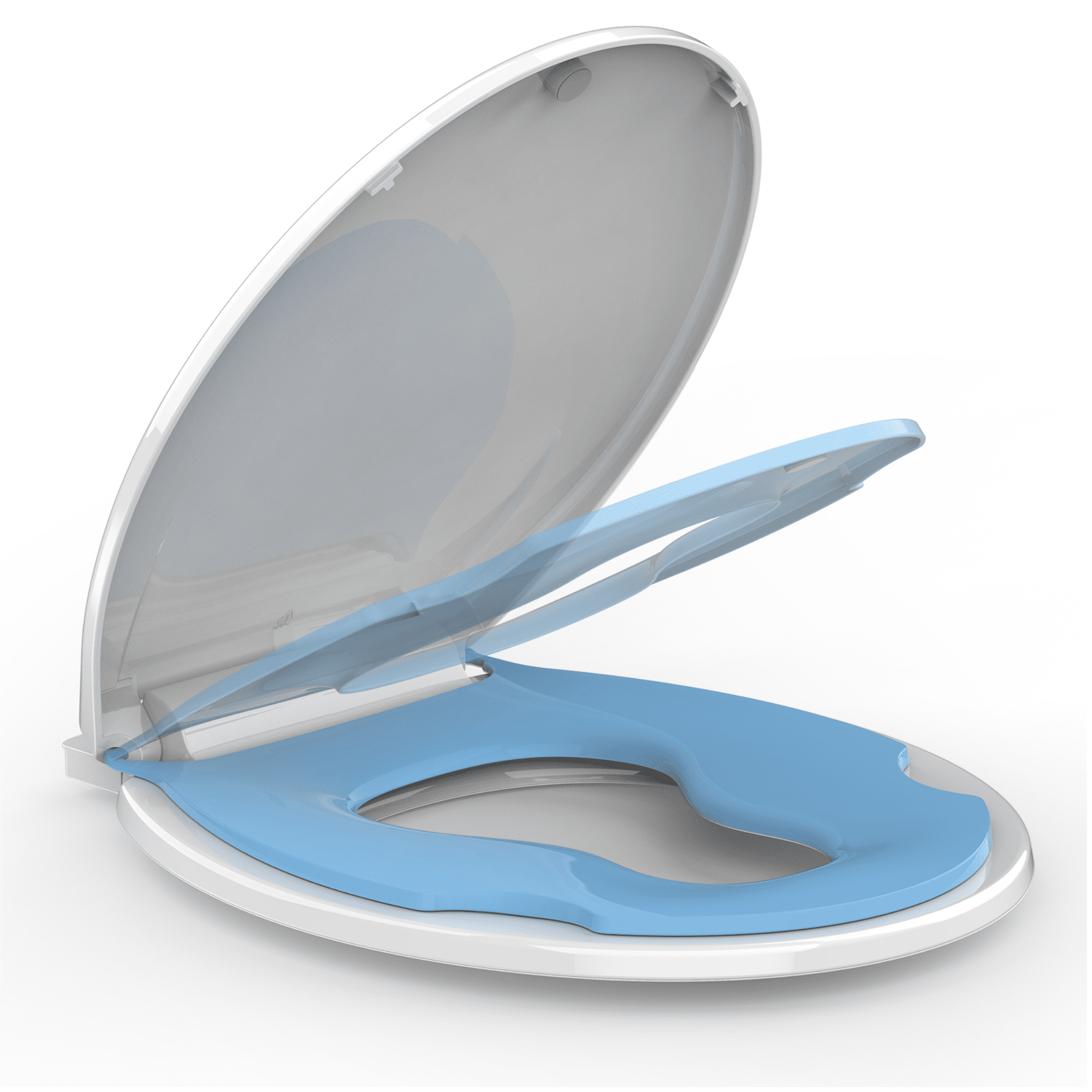 Toilet Seat, Family Toilet Seat with Built In Potty Training Seat, Standard Toilet Seat for Both Adults and Toddlers, Slow Close, Easy to Install & Clean, White and Blue