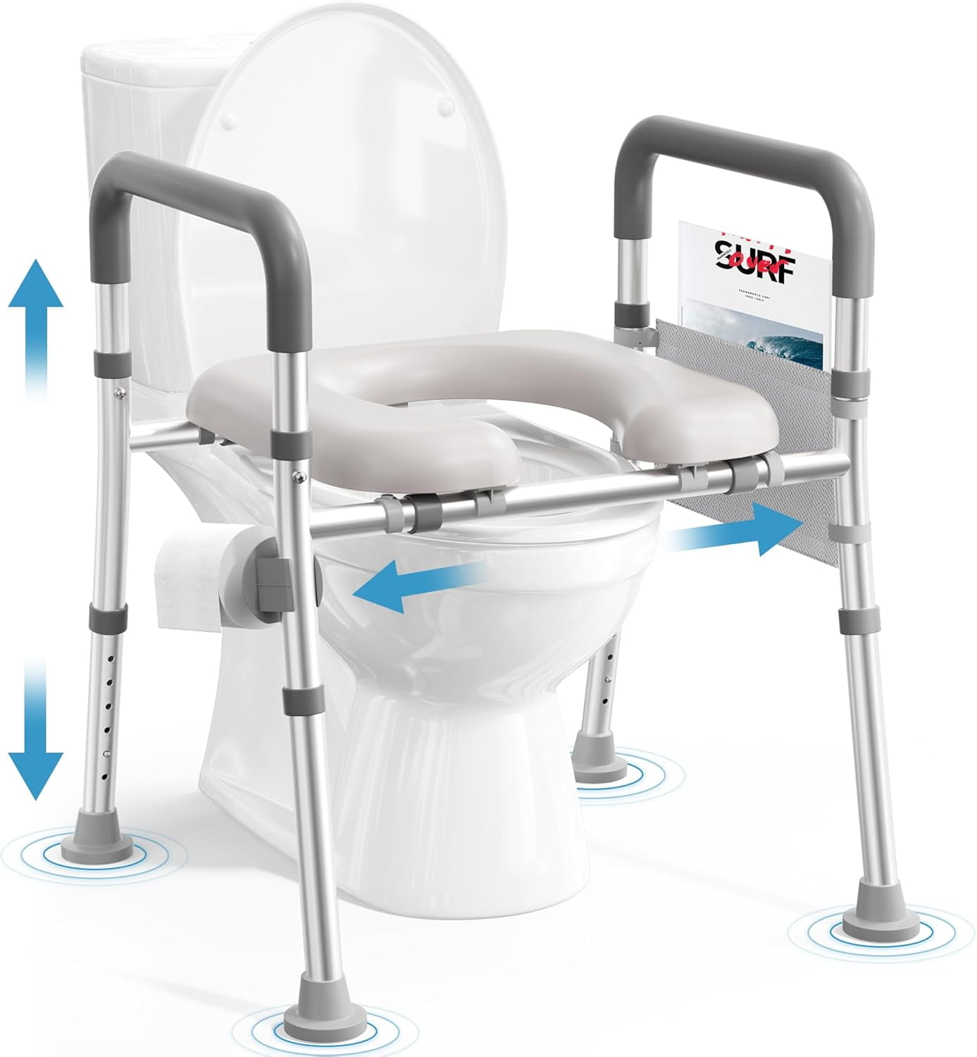 Toilet Seat Riser for Seniors, FSA HSA Eligible Raised Toilet Seat with Handles, Adjustable Height \u0026 Width, 400lb Handicap Elevated Toilet Seat, Fit Any Toilet