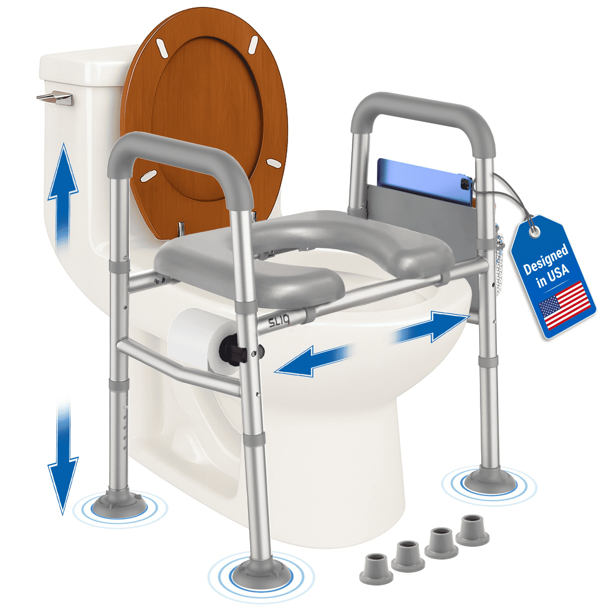 Sliq Toilet Seat Riser for Seniors with Handles for Safety, Raised ...