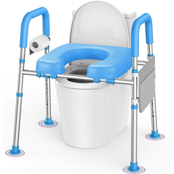 Toilet Seat Risers for Seniors, Adjustable Height Width, Fits Users | Padded Elevated with Handles, Tool Free Install, Fits Round Elongated Toilets for Handicap,Ideal for Bathroom, Blue