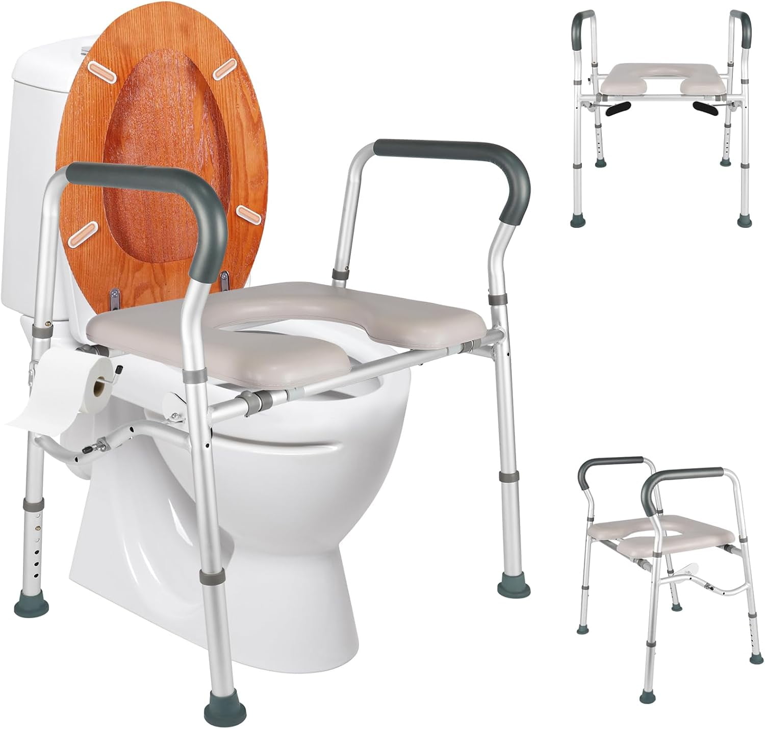 Toilet Seat Risers for Seniors, Raised Toilet Seat with Frame, Padded