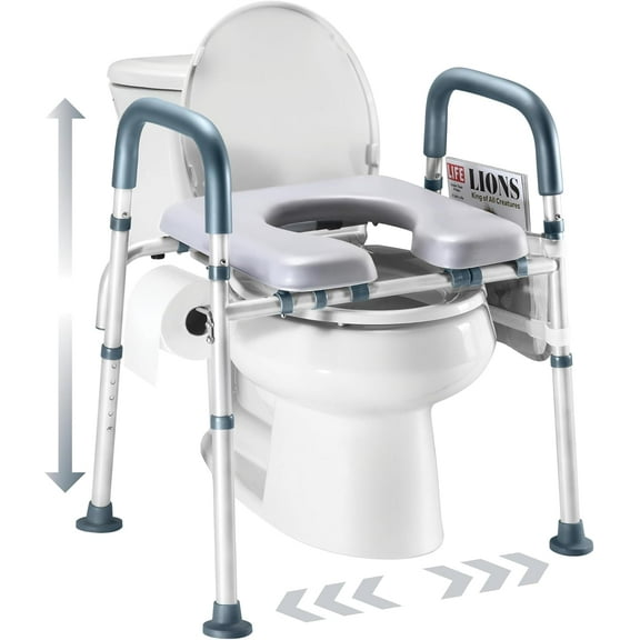 Toilet Seat Risers For Seniors Width and Height Adjustable Raised Toilet Seat With handles for Elderly, Handicap, Elevated, Pregnant, Fit Any Toilet Riser Heavy Duty Up To 400lbs
