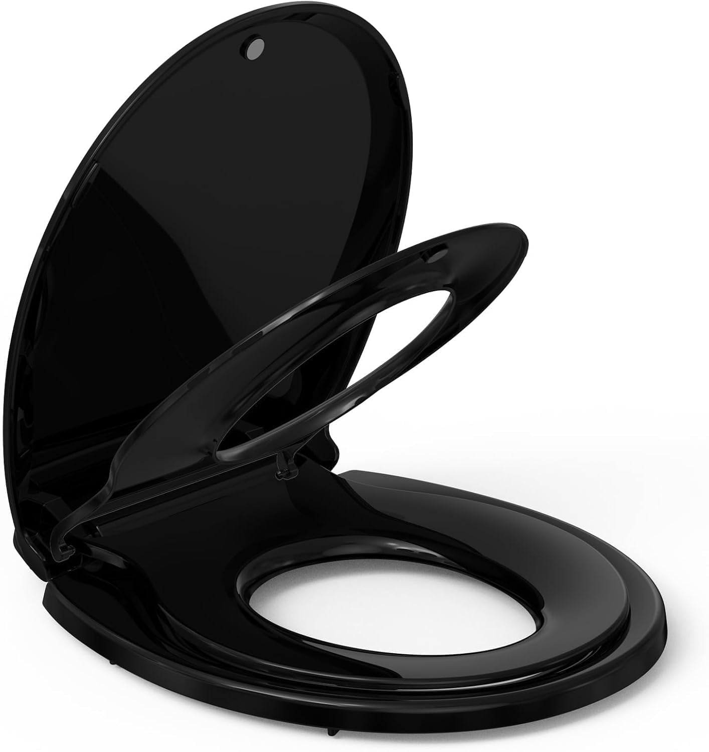 Toilet Seat, Round Toilet Seat with Toddler Seat Built in, Potty Training Toilet Seat Round Fits Both Adult and Child, Quiet-Close Lid and Seat, Black 17''