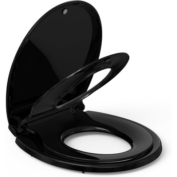 Toilet Seat, Round Toilet Seat with Toddler Seat Built in, Potty Training Toilet Seat Round Fits Both Adult and Child, Quiet-Close Lid and Seat, Black 17''