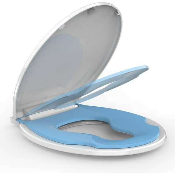 Toilet Seat Round,Toilet Seat with Toddler Seat Built in, Potty Training Toilet Seat Round Fits Both Adult and Child, with Soft Close, Easy Install and Clean - Fits Most Round Toilets, Blue