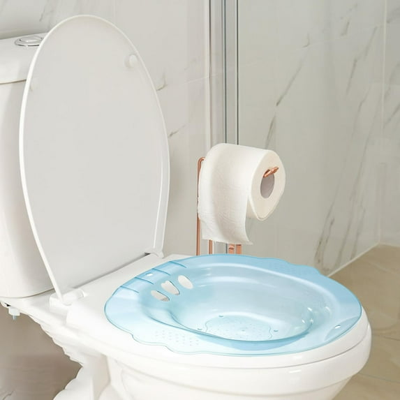 Toilet Seat Sitz Bath Women Bidet Hip Bath Universal Versatile Accessory 15x15x4.7inch with Flusher for Standard Toilets and Commode Chair Blue