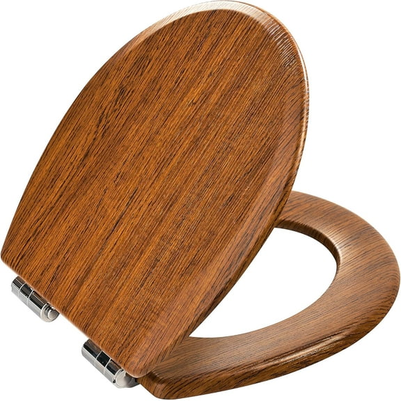 Toilet Seat, Slow Close, Premium Moulded Wood, Quick Release, Red Oak Look,  Laminated Woodgrain Finish (Round)