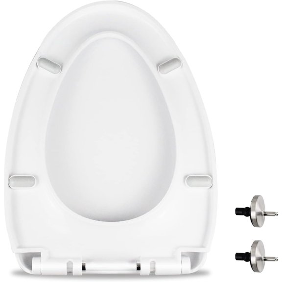 Toilet Seat, Slow Close, White Heavy Duty with Non-slip Bumpers, Easy to Install & Clean, PP Material Replacement, Fits All Brands Elongated Toilets