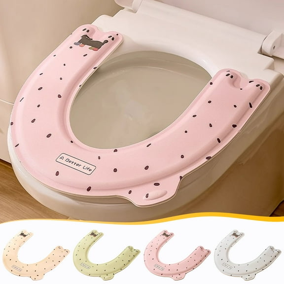 Toilet Seat Soft Cushion Waterproof Soft-Pad Toilet Seat Ring U-Shaped Toilet Ring Toilet Seat Pad Easy Install with Self-Adhesive Tape, Reusable Toilet Lid Cover