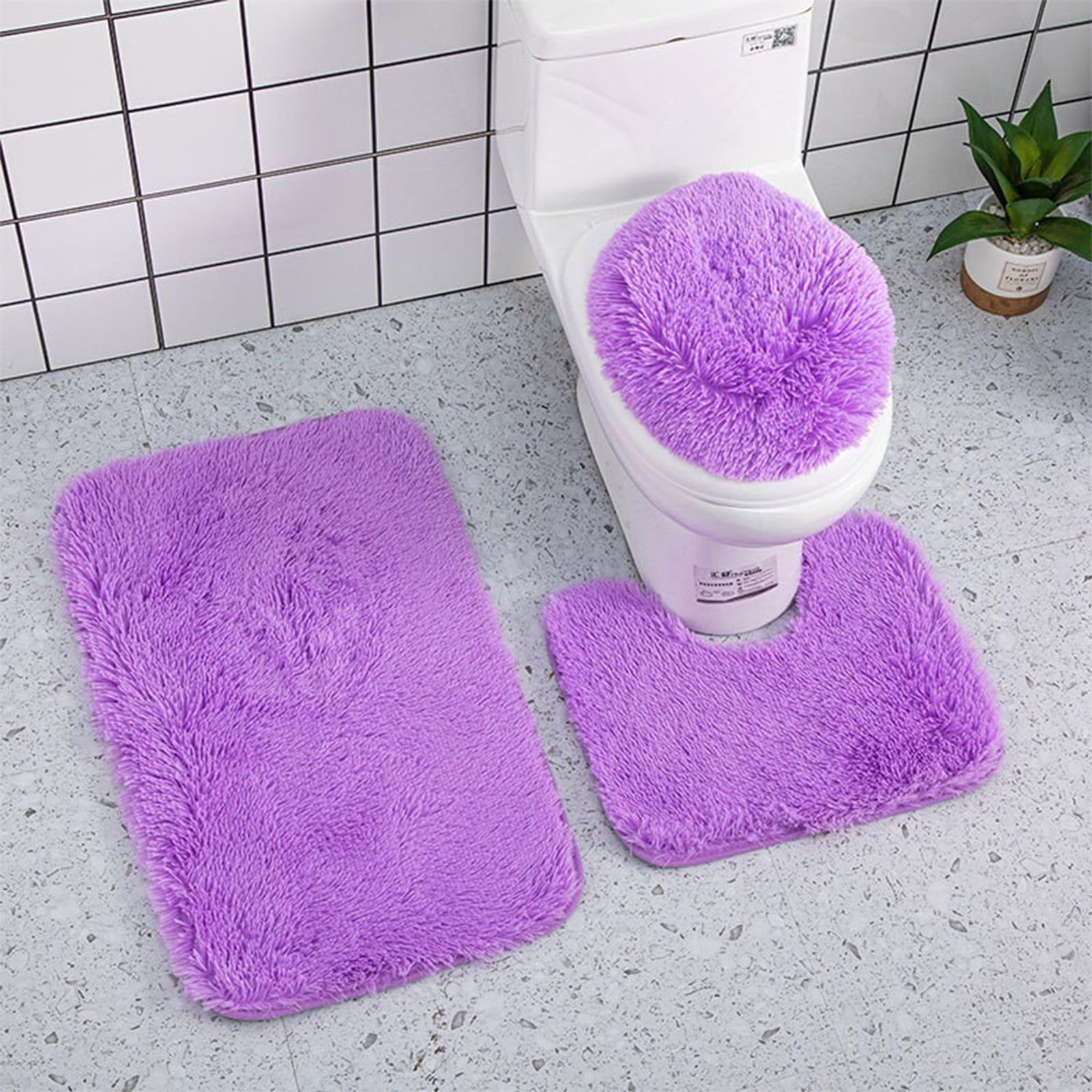 Toilet Seat Three-Piece Set|Jubipavy Household 3 Piece Bathroom Rug Set ...