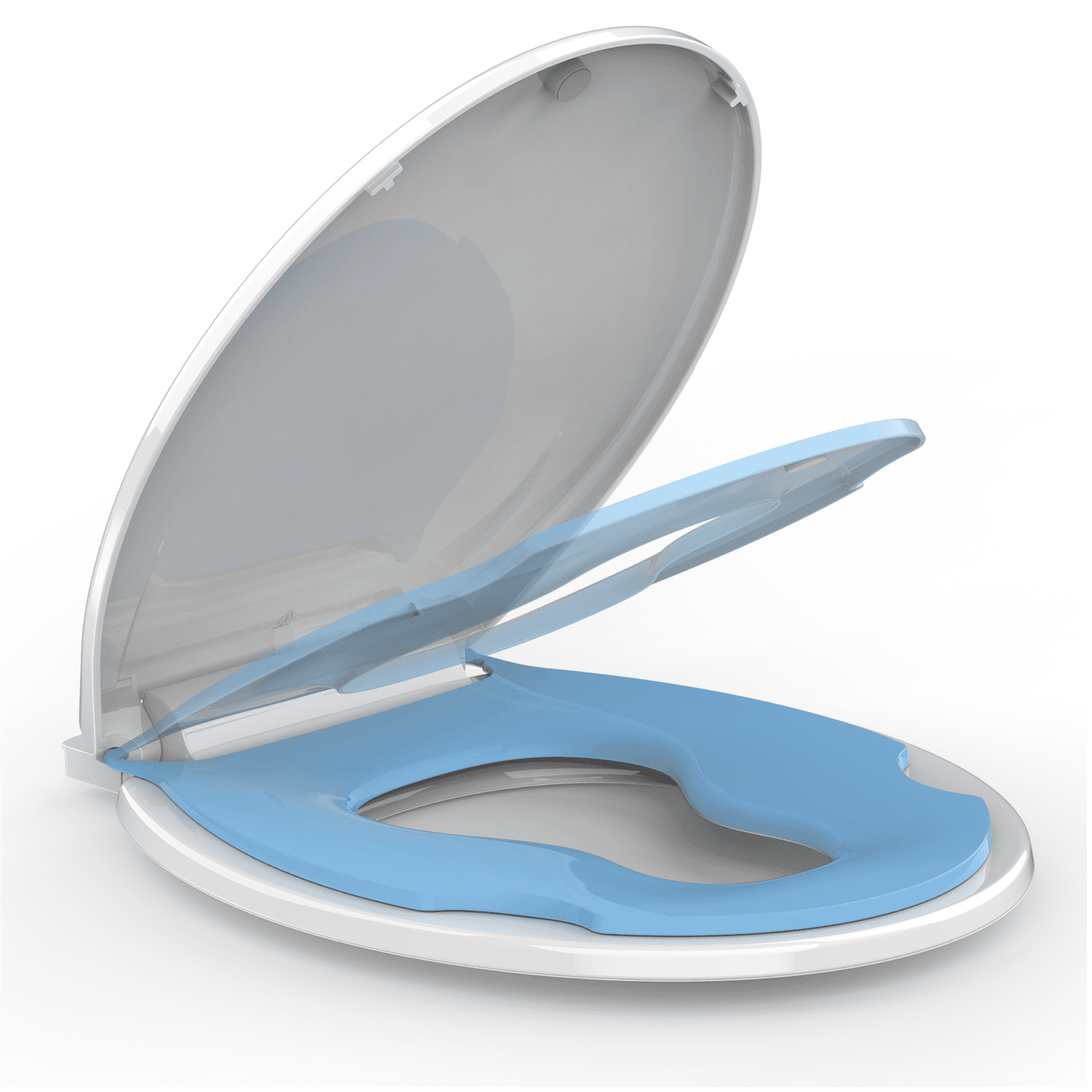Toilet Seat with Toddler Potty Training Seat Built-In, for Both Child & Adult, Potty Training Seat, No Wiggle and Easy to Install, 17" Round Detachable Toddler Seat for Longtime Usage, Blue