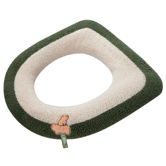 Toilet Seat Warmer Cover Washable Stretchable Cushion for Elongated & Round Toilets 4 Seasonal Designs Winter Comfort for Family Good Breathability (Green)