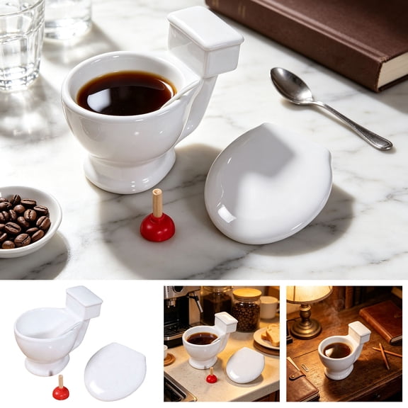 Toilet Shaped Coffee Mug,Novelty Prank Beverage Vessel,Glazed Surface Quirky Drink Cup for Morning Brew Tea Drinking Friend Reunion Birthday Holiday Party PracticalJoke Entertainment Activity