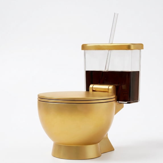 Toilet Shaped Ramen Bowl and Drink Set - Removable Stainless Steel Bowl, Two - in - One Noodle and Beverage Bowl for Parties and Dorms,Gold