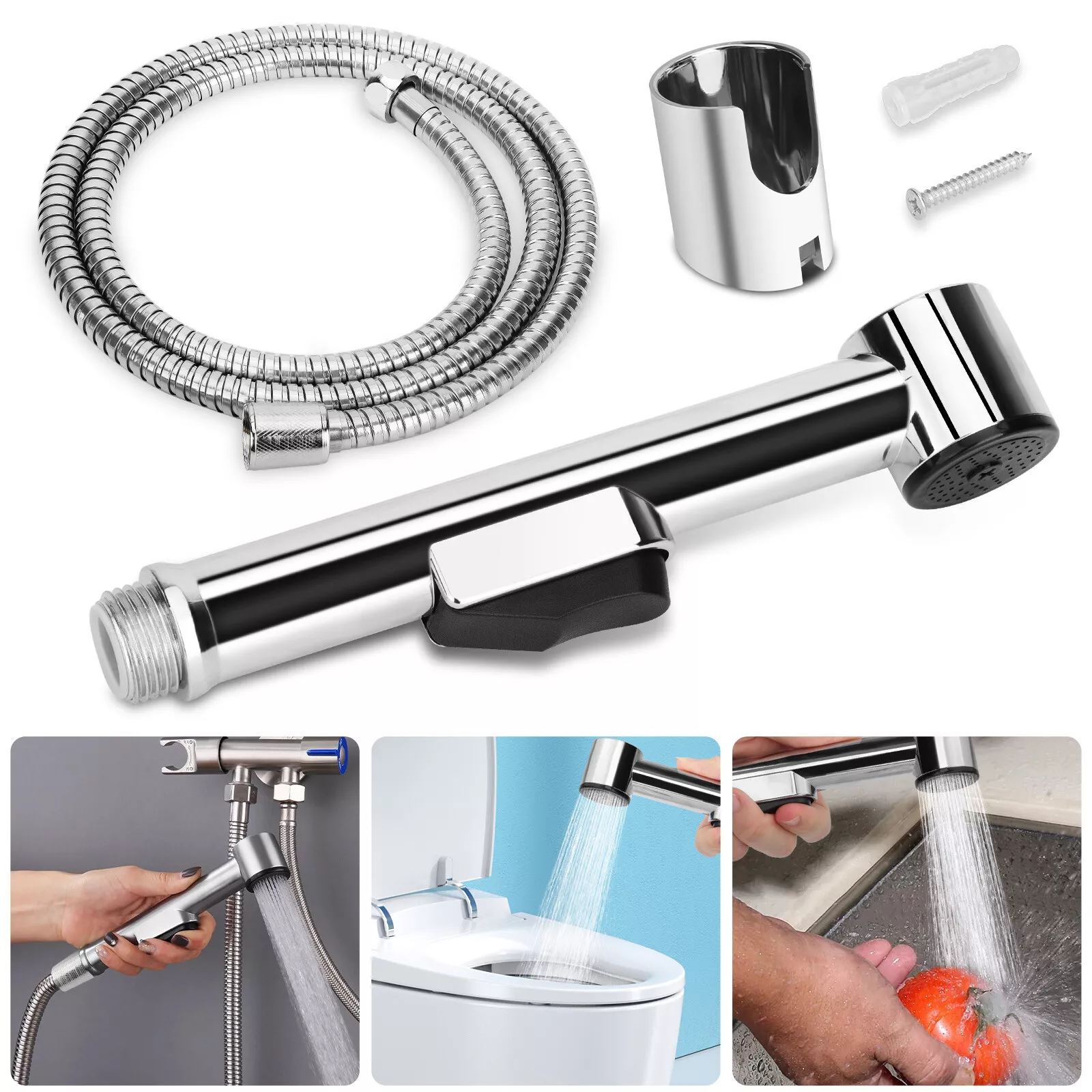 HOMYEP Flexible 59-Inch Shower Hose - Stainless Steel Matte Black, G1/2" Brass Fittings