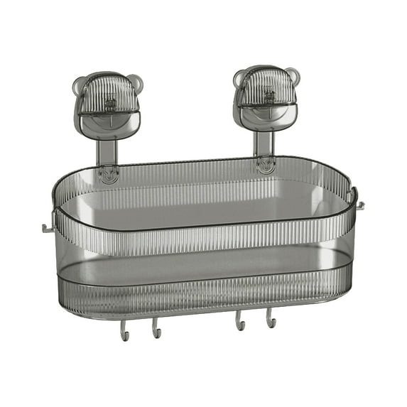 Toilet Side Storage Rack, Wall Mount Bathroom Draining Basket, Hanging Shower Organizer with Sucyion Cup and Towel Hooks for Home Hotel