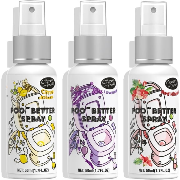 Toilet Spray, Variety Pack of 3 - Citrus/Lavender/Hibiscus, Bathroom & Toilet Odor Elimination, Travel Size 1.7 Fl Oz Each, Total 5.1 Fl Oz