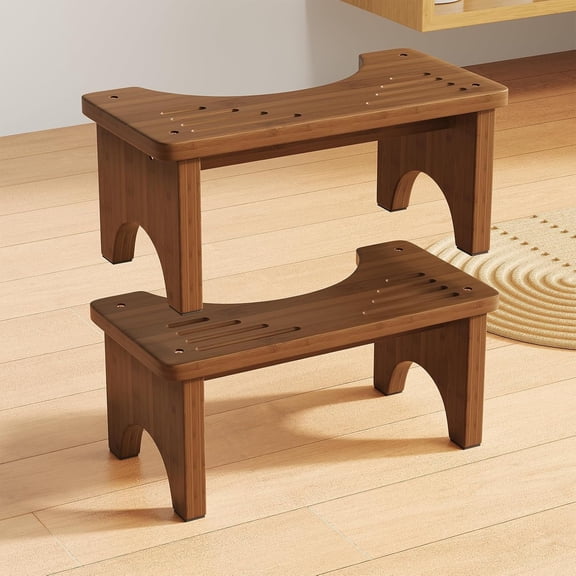 Toilet Stool for Adults 9 Inch, Poop Stool Adult & Kids, Bamboo Squatting Potty for Bathroom, Non-Slip Wooden Pooping Stools, Portable Potty Foot Step, Brown, 1 Pack