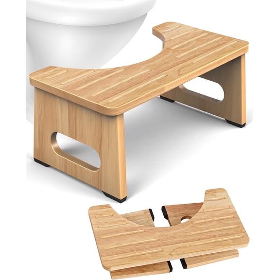 Toilet Stool Foldable, 7 Inch Poop Stool for Bathroom, Toilet Stool Squat Adult, Thickened Bamboo Potty Stool with 400lb Support & Non-Slip Pads, for Better Bowel Health