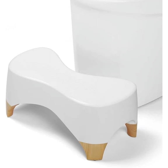 Toilet Stool Squat Adult, Poop Stool for Bathroom,Bearing 550 lbs Weight,Toilet Step Stool, Potty Stool for Adults,Non-Slip Simple Design,7" Tall (White/Bamboo Color)
