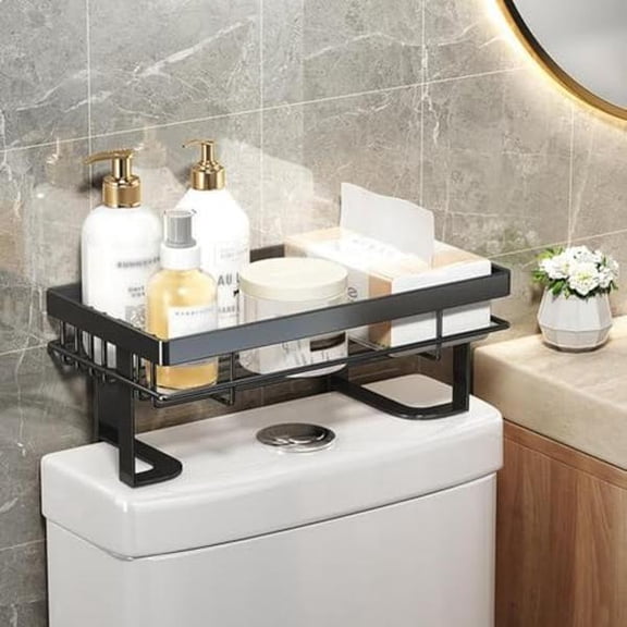 Over The Toilet Storage, 1-Tier Bathroom Organizers and Storage, Over Toilet Bathroom Organizer, No Drilling Storage Shelf, Above Toilet Storage Rack, Back of Toilet Organizer Single Layer Black