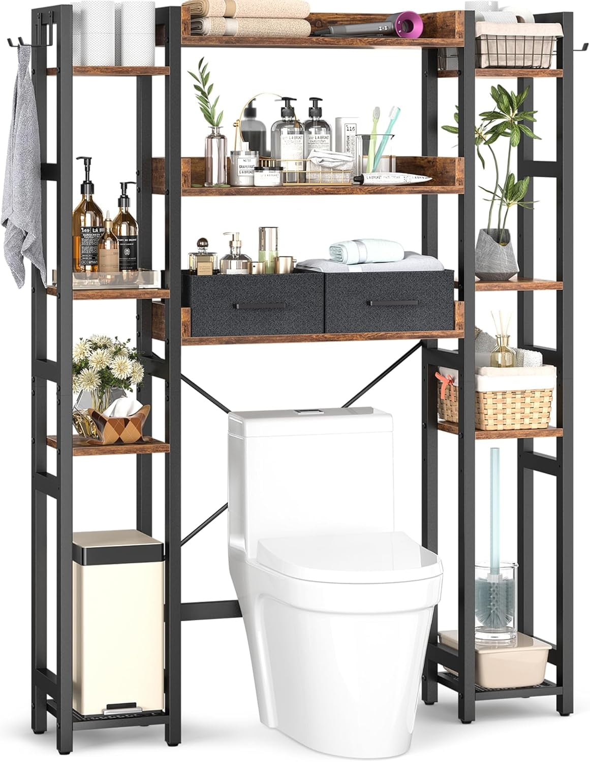 Over The Toilet Storage with 2 Drawers - 11 Tier Bathroom Organizer ...
