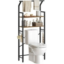 Over The Toilet Storage, 2-Tier Bathroom Organizer Shelves with Hooks, Multifunctional Vertical The Toilet Shelf Storage Rack for Bathroom, Rustic Brown and Black TR01BR