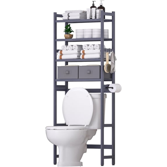 Over The Toilet Storage: 4-Tier Bamboo Organizer Rack with 2 Baskets ...