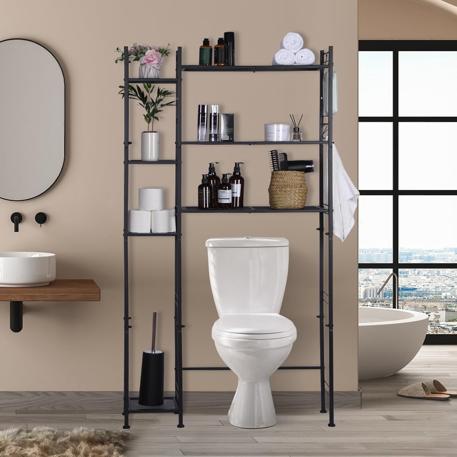 Over The Toilet Storage with 7 Shelf, Metal Bathroom Shelves Over ...