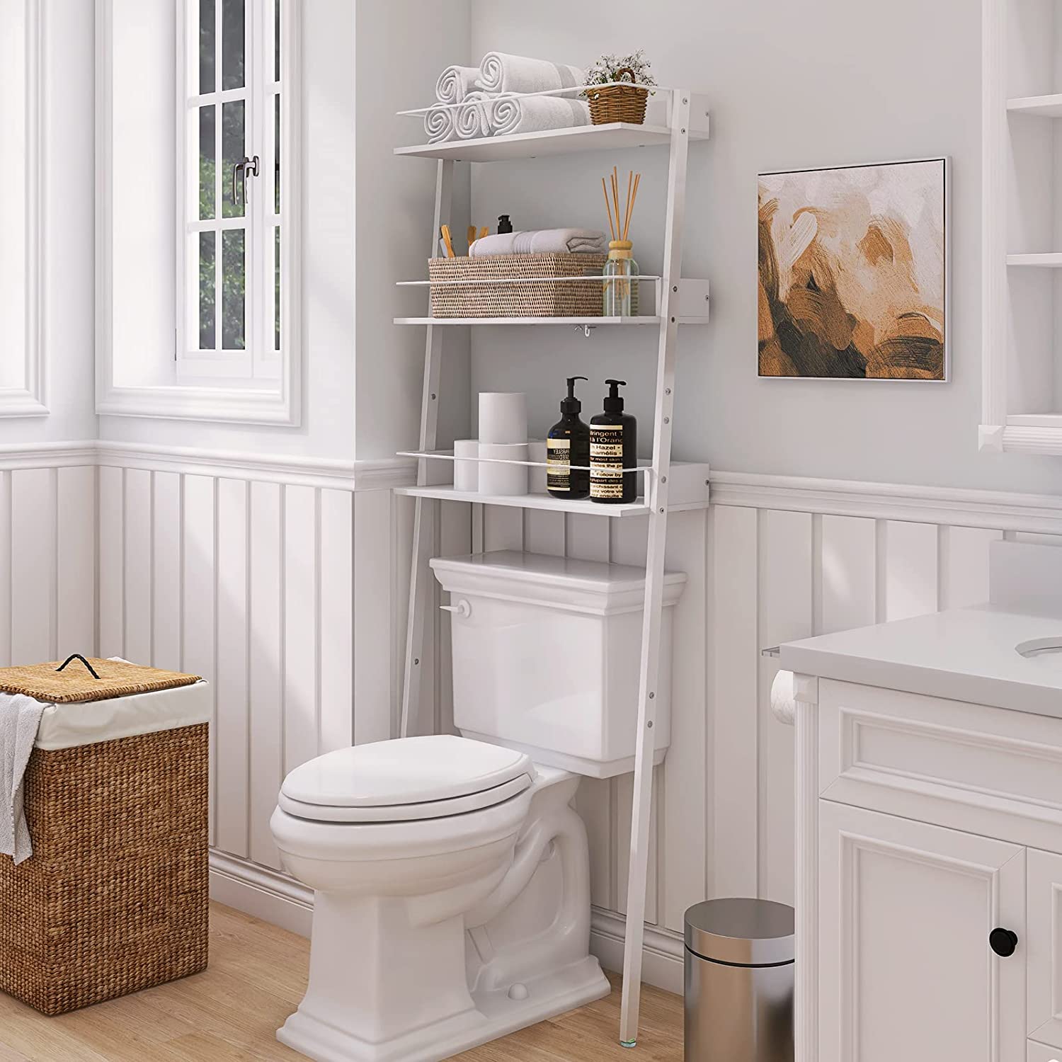 Over The Toilet Storage, Bathroom Organizer with Safety Rails & Anti ...